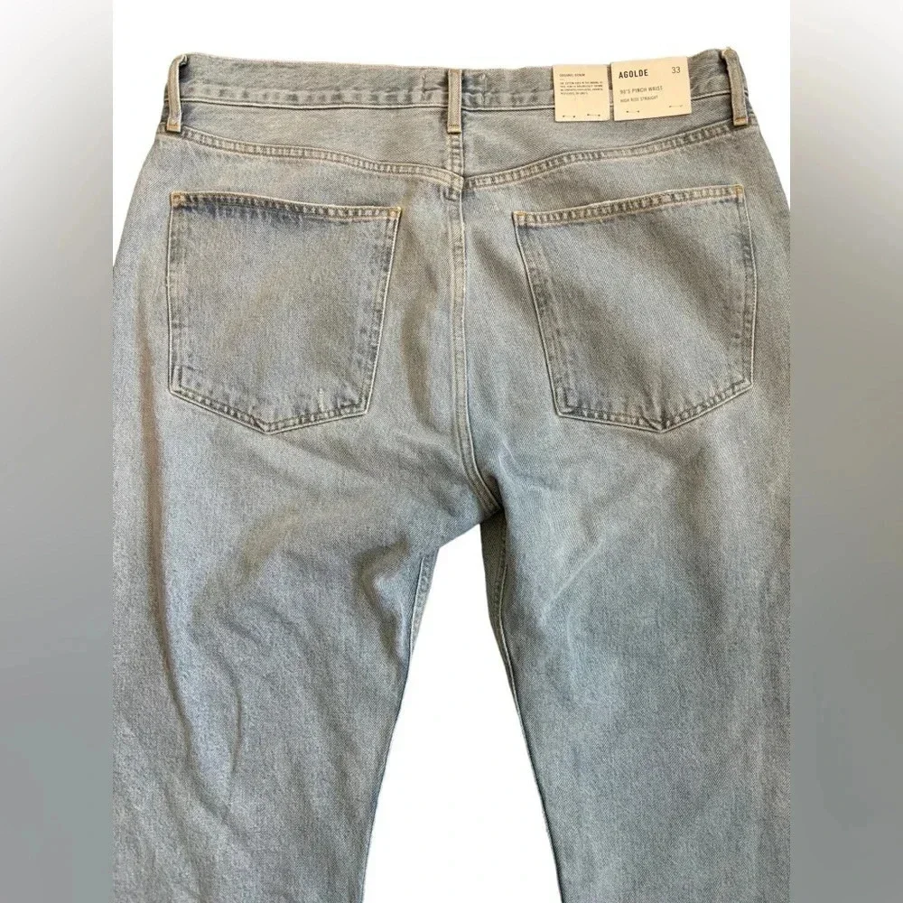 NWT Agolde 90s High Rise Pinch Button Fly Waist Jeans in Flashback Blue Size 33